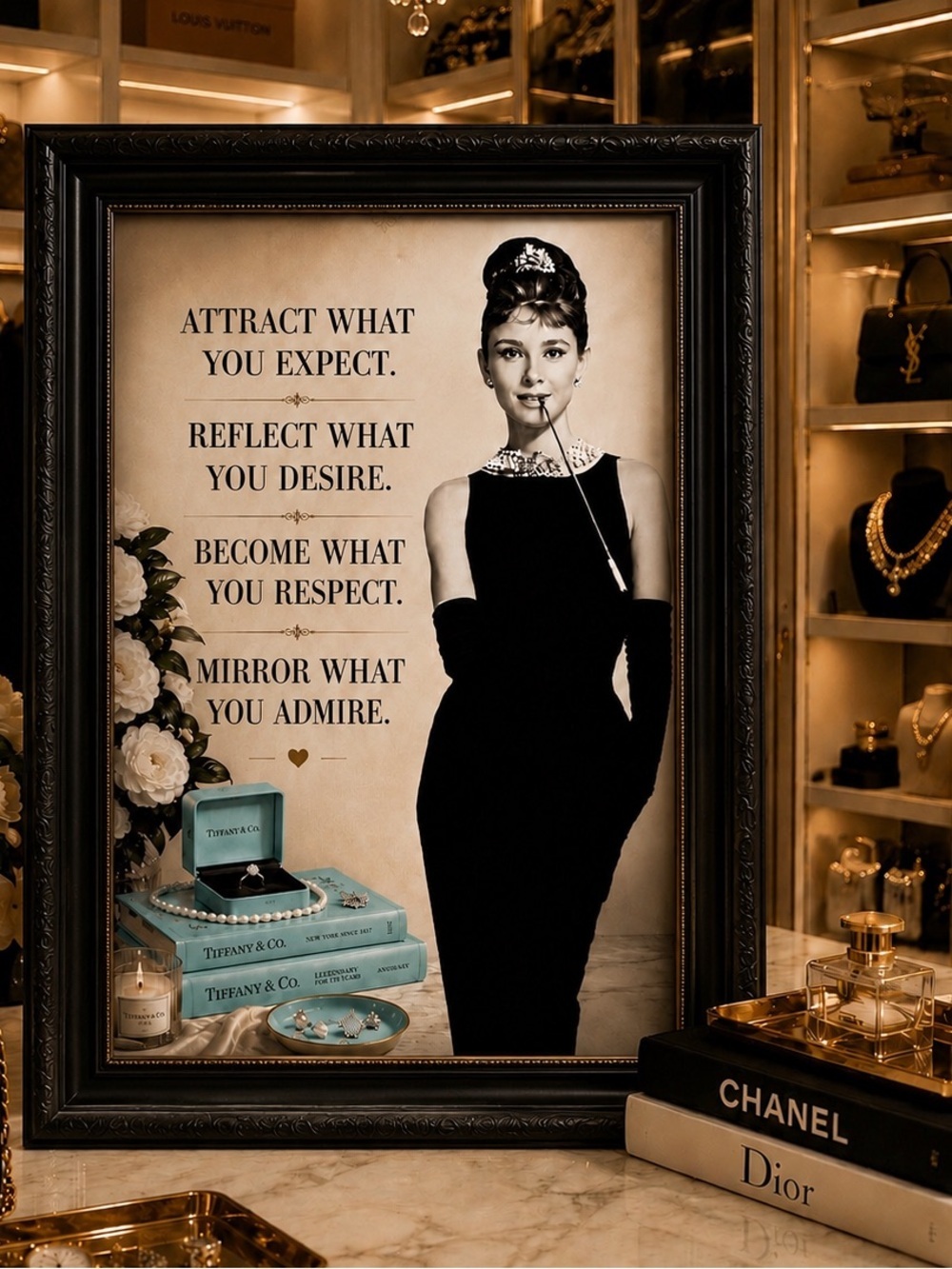 RARE Audrey Hepburn Inspired Glam Closet Quote Print | Boutique Luxury Wall Art